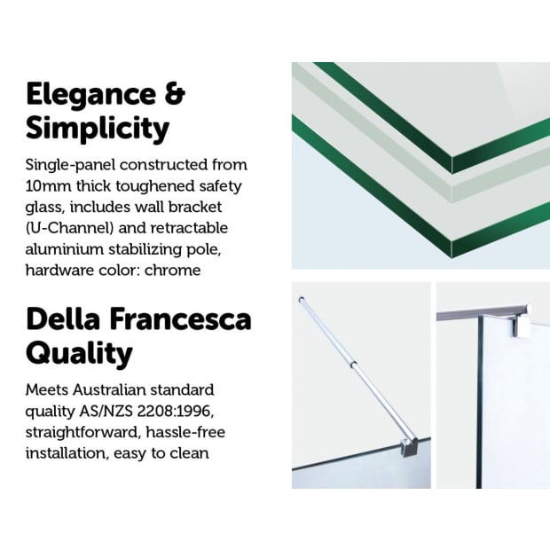 1100 X 2000mm Frameless 10mm Glass Shower Screen Round - Chrome Image 3