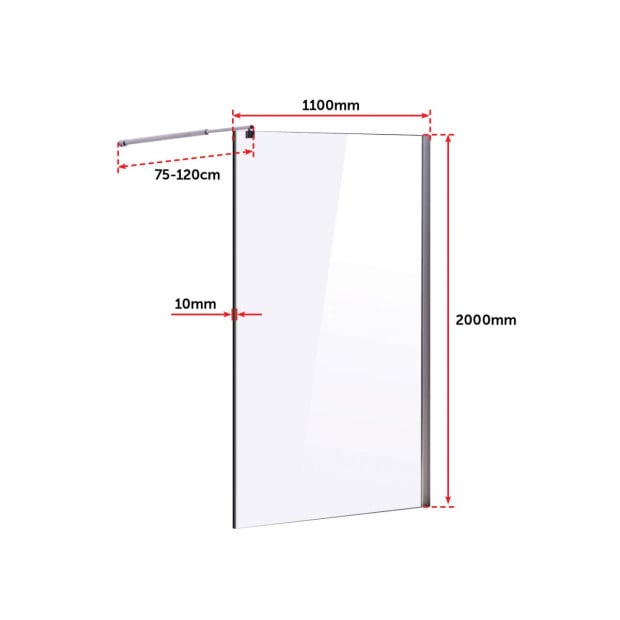 1100 X 2000mm Frameless 10mm Glass Shower Screen Round - Chrome Image 5