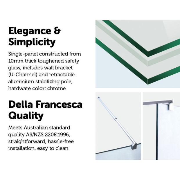 1200 X 2000mm Frameless 10mm Glass Shower Screen Round - Chrome Image 3