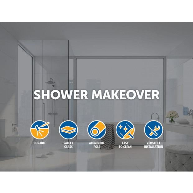 1100 X 2100mm Frameless 10mm Glass Shower Screen Square - Chrome Image 2