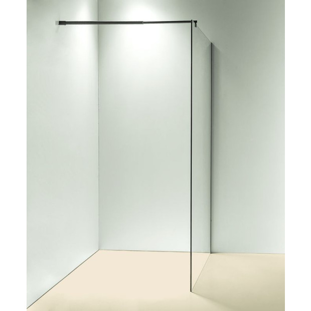 1100 X 2100mm Frameless 10mm Glass Shower Screen Round - Black Image 5