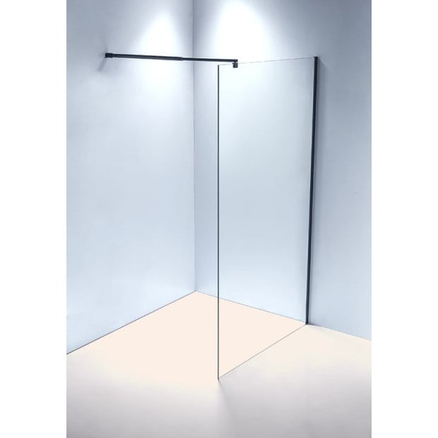 1200 X 2100mm Frameless 10mm Glass Shower Screen Round - Black Image 4