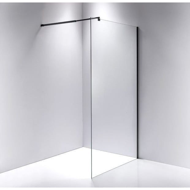 1200 X 2000mm Frameless 10mm Glass Shower Screen Square - Black