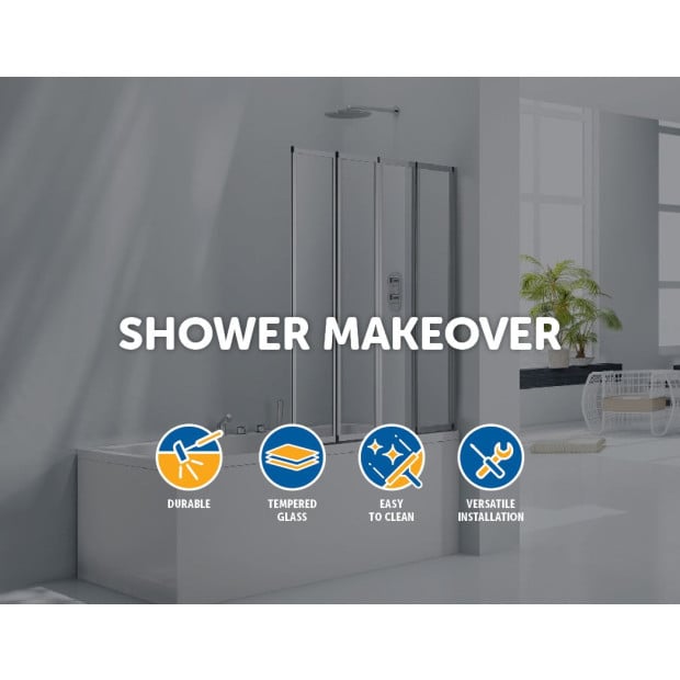 4 Fold Chrome Folding Bath Shower Screen Door Panel 1000 X 1400mm Image 2