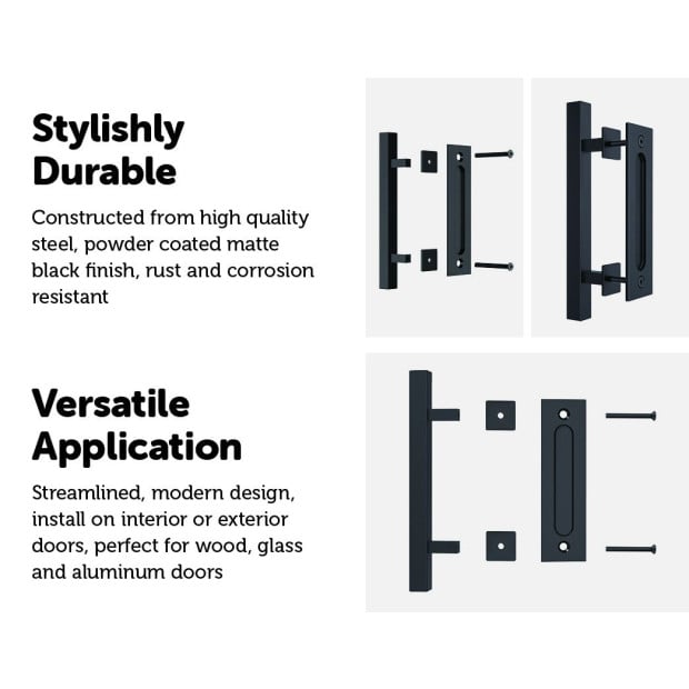 12 Square Pull And Flush Door Handle Set Black Barn Door Hardware Image 4