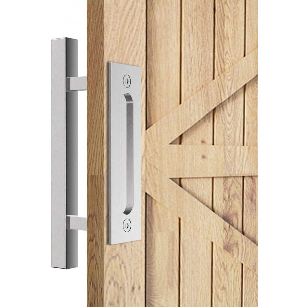 12In Pull And Flush Door Handle Set Stainless Steel Barn Door Hardware Image 2