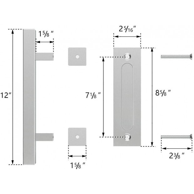 12In Pull And Flush Door Handle Set Stainless Steel Barn Door Hardware Image 5