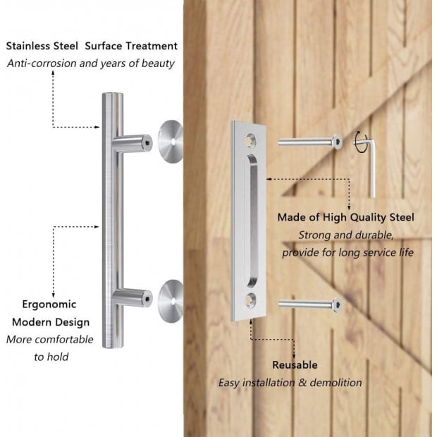 12In Barn Door Handle  Pull Wood Door Gate Hardware Stainless Steel Image 3