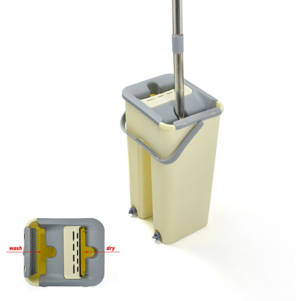 4x Microfiber Pads Flat Mop Bucket Kit 360 Rotating Self Wash Cleaning Image 2
