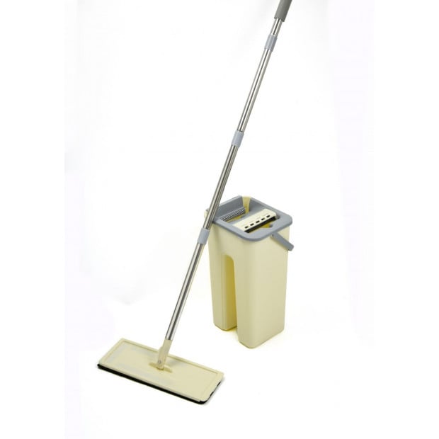 4x Microfiber Pads Flat Mop Bucket Kit 360 Rotating Self Wash Cleaning Image 4