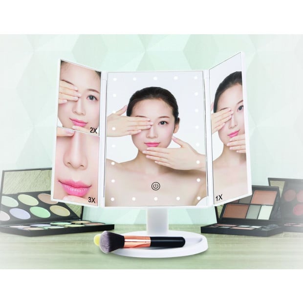Makeup Mirror With Led Light Standing Mirror Magnifying Tri-fold Touch