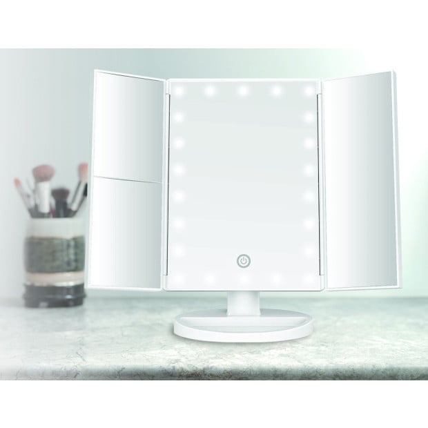 Makeup Mirror With Led Light Standing Mirror Magnifying Tri-fold Touch Image 2