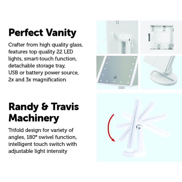 Makeup Mirror With Led Light Standing Mirror Magnifying Tri-fold Touch Image 4