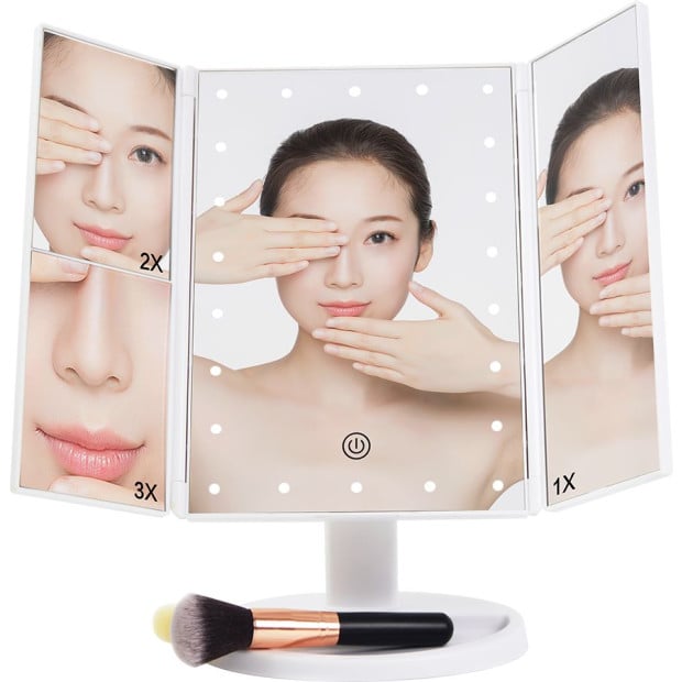 Makeup Mirror With Led Light Standing Mirror Magnifying Tri-fold Touch Image 5