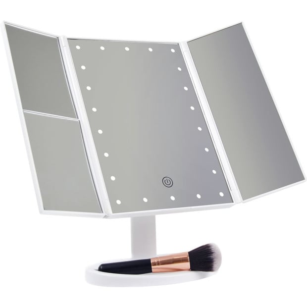 Makeup Mirror With Led Light Standing Mirror Magnifying Tri-fold Touch Image 6