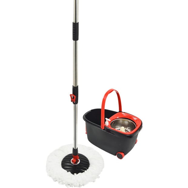 Spin Rotating Mop & Bucket Set With Wheels And 4 Microfibre Mop Heads Image 4