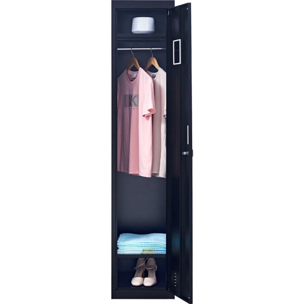 One-door Office Gym Shed Clothing Locker Cabinet w/Padlock - Black Image 8
