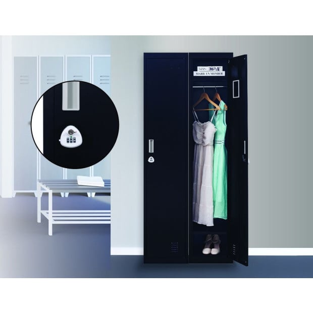 One-door Office Gym Shed Locker Cabinet w/3 combination lock - Black Image 2