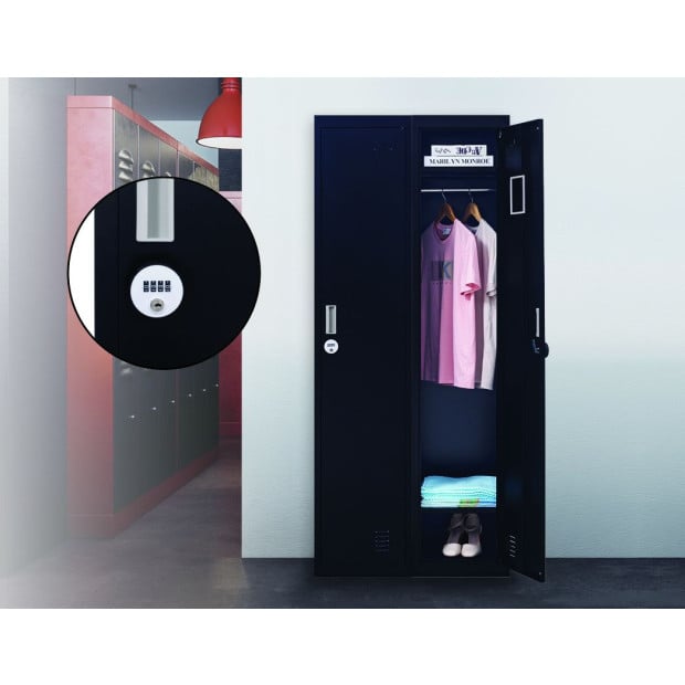 One-door Office Gym Shed Locker Cabinet w/4 combination lock - Black Image 2