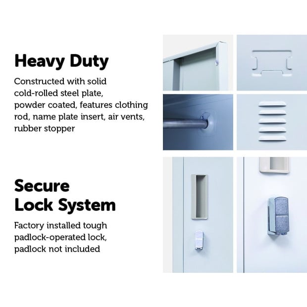 2-door Vertical Locker Storage w/Padlock Grey Image 4