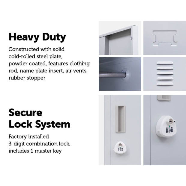 2-door Vertical Locker Storage w/3 combination Lock - Grey Image 4