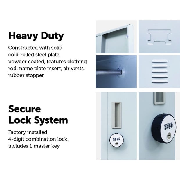 2-door Vertical Locker Storage w/4 digit combination lock - Grey Image 4