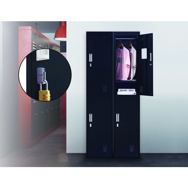 2-door Vertical Locker Storage w/Padlock Black Image 2