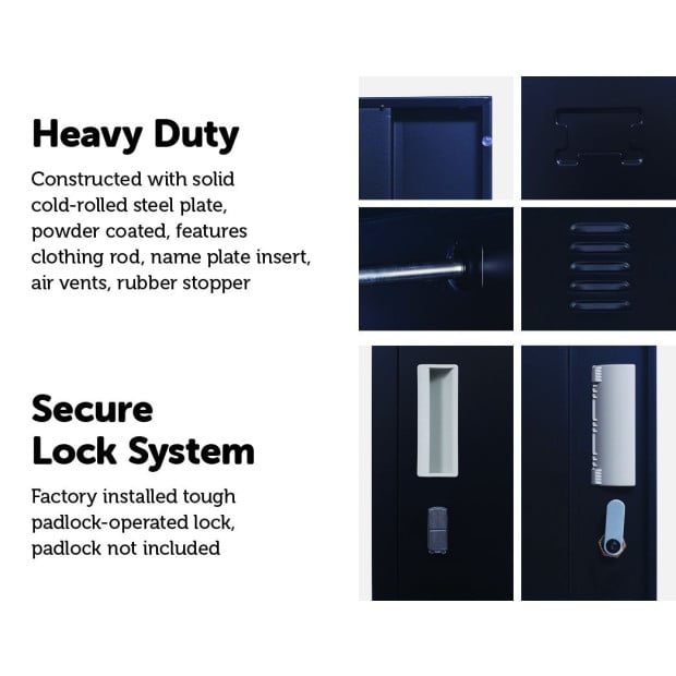 2-door Vertical Locker Storage w/Padlock Black Image 4