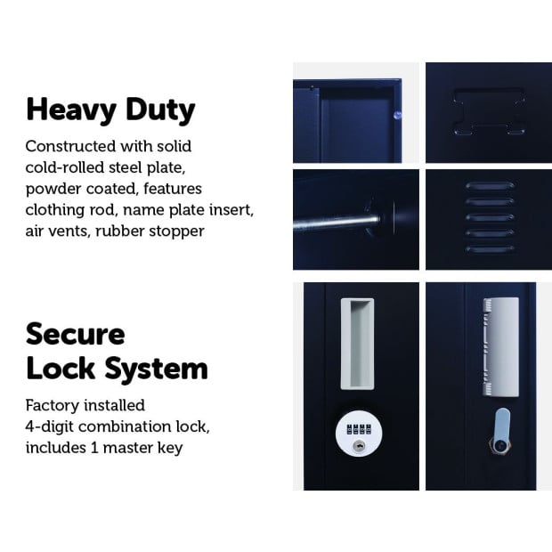 2-door Vertical Locker Storage w/4 combination Lock Black Image 4