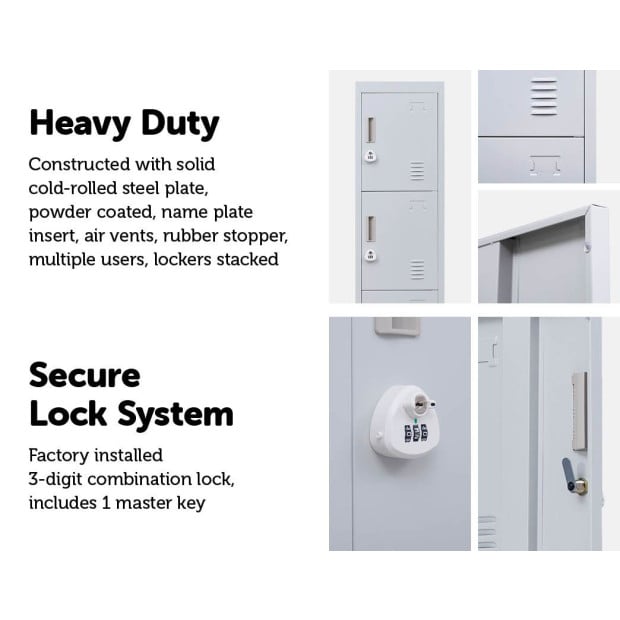 4 Door Locker - Office/gym w/3 combination lock - Grey Image 4