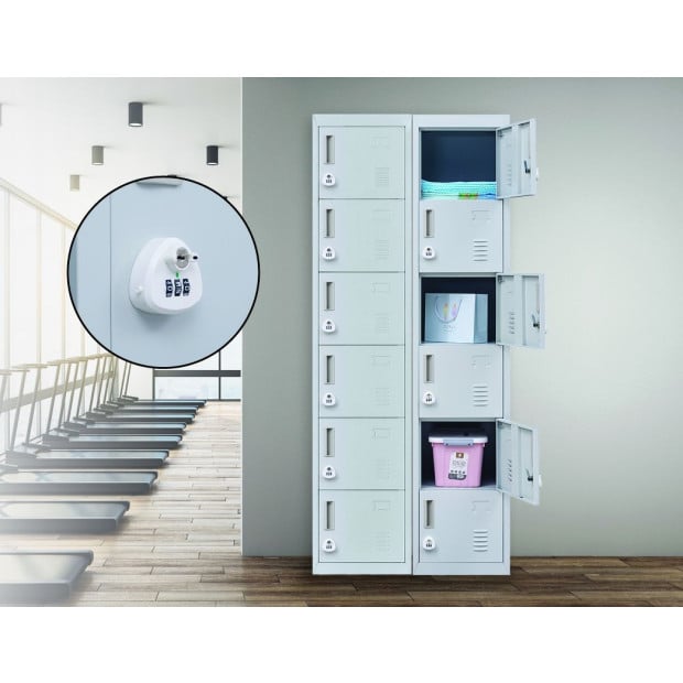 6-door Vertical Locker w/3 digit combination lock Grey Image 2