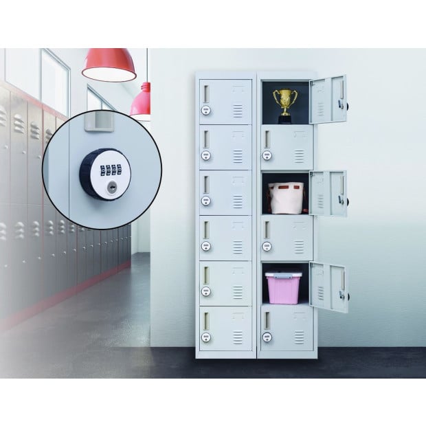 6-door Vertical Locker w/4 digit combination lock Grey Image 2