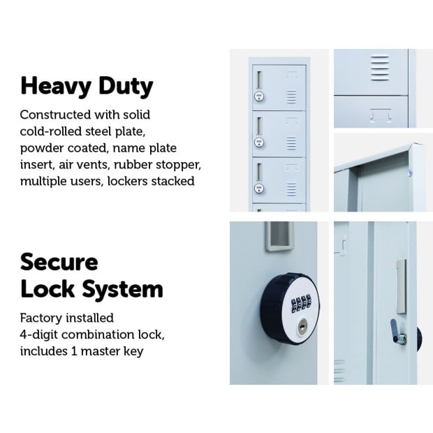 6-door Vertical Locker w/4 digit combination lock Grey Image 4
