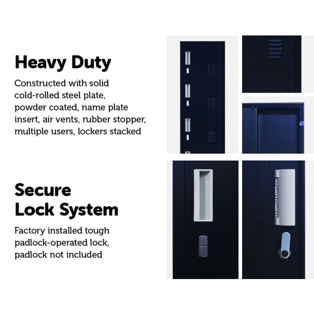 6-door Vertical Locker w/Padlock - Black Image 4