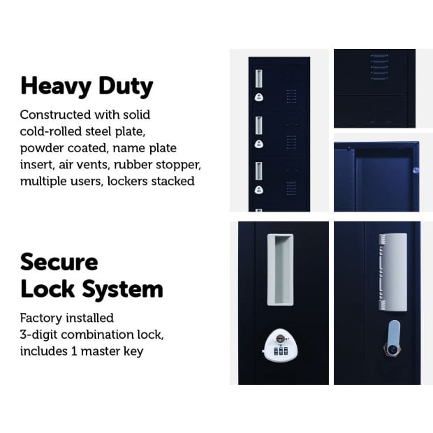 6-door Vertical Locker w/3 digit combination Lock Black Image 4