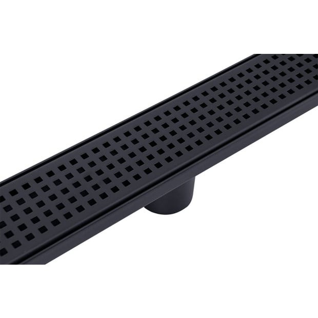 1200mm Bathroom Shower Black Grate Drain W/centre Outlet Floor Waste Square Pattern Image 5