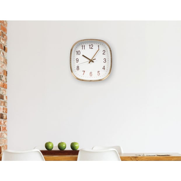 Modern Wall Clock Silent Non-ticking Quartz Battery Operated Square with Rounded Gold Corners 