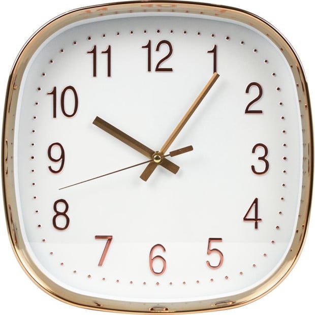 Modern Wall Clock Silent Non-ticking Quartz Battery Operated Square with Rounded Gold Corners  Image 4
