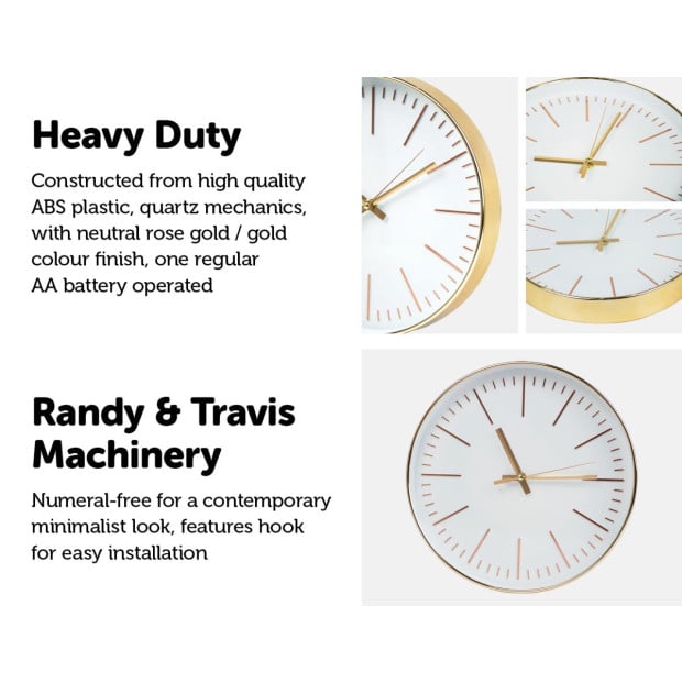 Modern Wall Clock Silent Non-ticking Quartz Battery Operated Round Gold Image 3