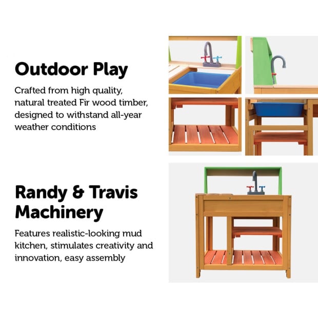 Children Outdoor Play Mud Kitchen Sand Pit With Display Shelf Image 3
