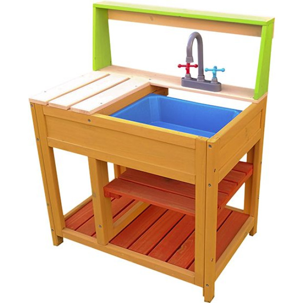 Children Outdoor Play Mud Kitchen Sand Pit With Display Shelf Image 4