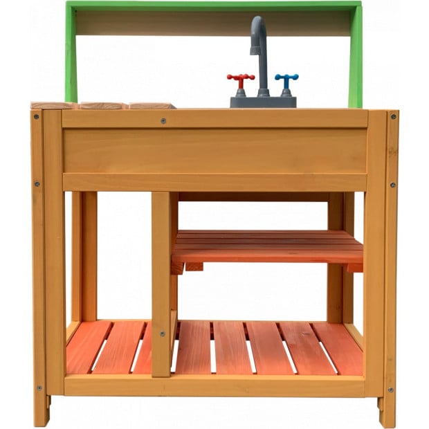 Children Outdoor Play Mud Kitchen Sand Pit With Display Shelf Image 6
