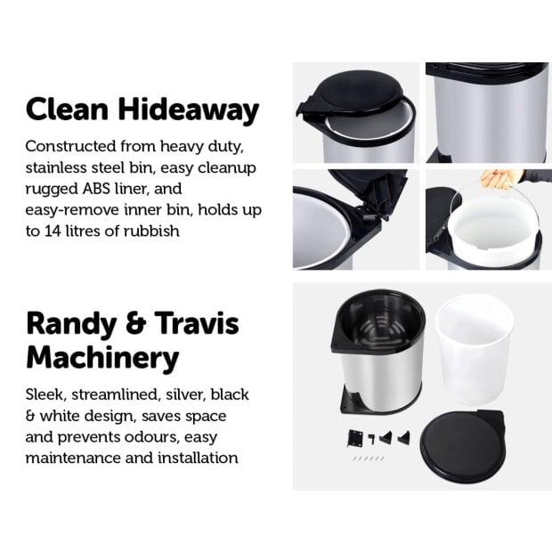 Kitchen Swing Pull Out Bin Stainless Steel Garbage Rubbish Waste Trash Can 14l Image 5