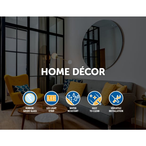 90cm Led Wall Mirror Bathroom Mirrors Light Decor Round Image 6