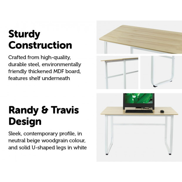 Wood & Steel Solid Computer Desk Home Office Furniture Image 3