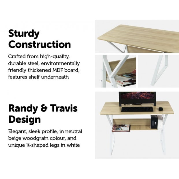 Wood & Metal Computer Desk With Shelf Home Office Furniture Image 3