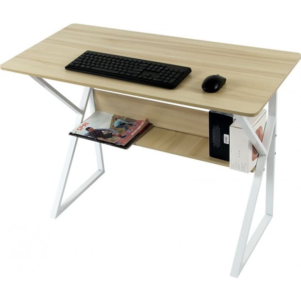 Wood & Metal Computer Desk With Shelf Home Office Furniture Image 6