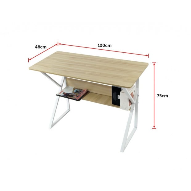 Wood & Metal Computer Desk With Shelf Home Office Furniture Image 7