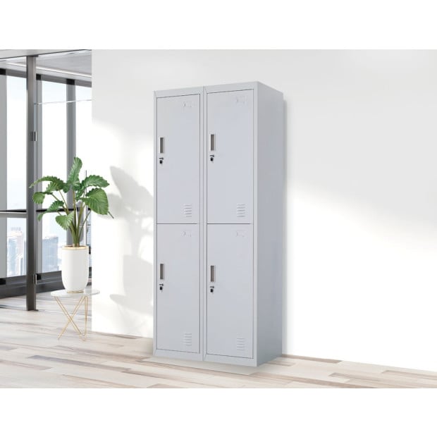 Four-door Office Shed Storage Locker Standard Lock with 2 Keys Grey