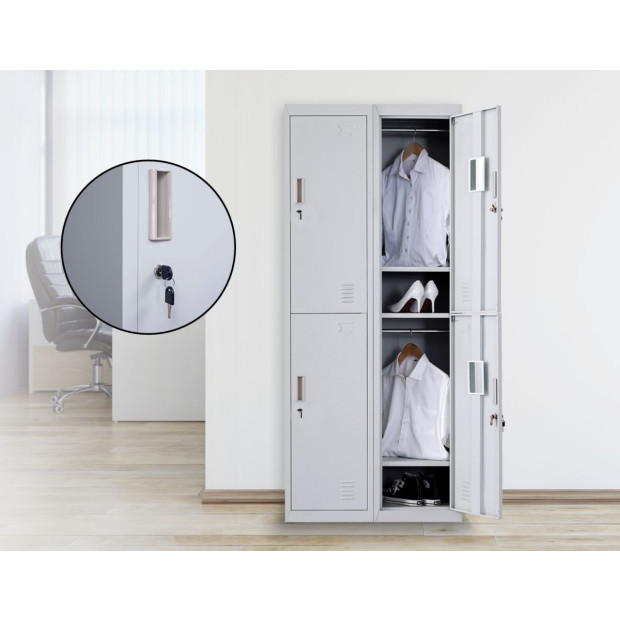 Four-door Office Shed Storage Locker Standard Lock with 2 Keys Grey Image 2